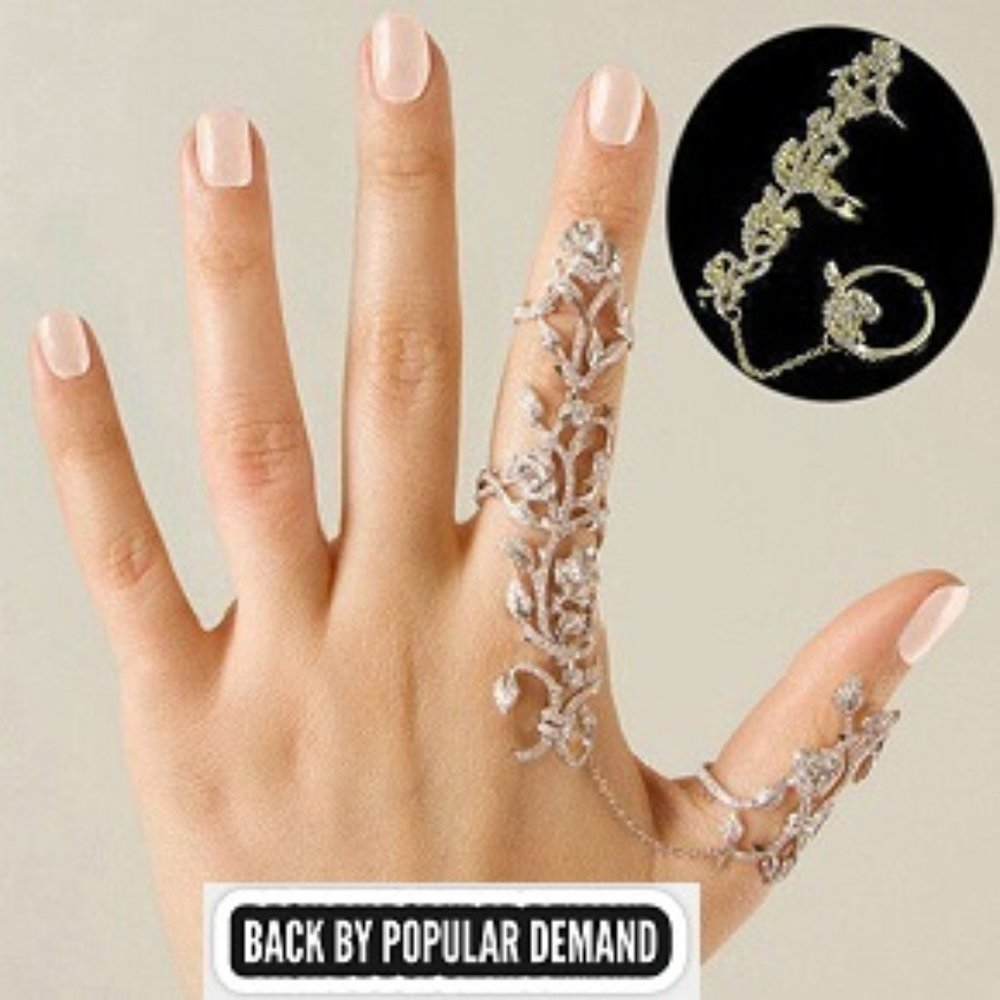 Ring ~ Crystal ~ Flower ~ Chain ~ Hollow ~ Silver Or Gold